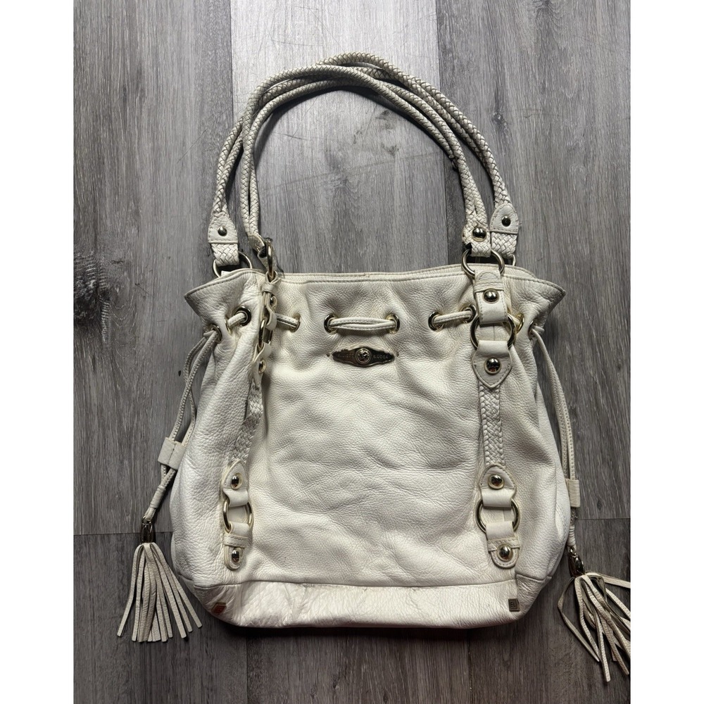 Vintage Elliott Lucca Leather White Top Handle Tassel Purse - Picture 2 of 8